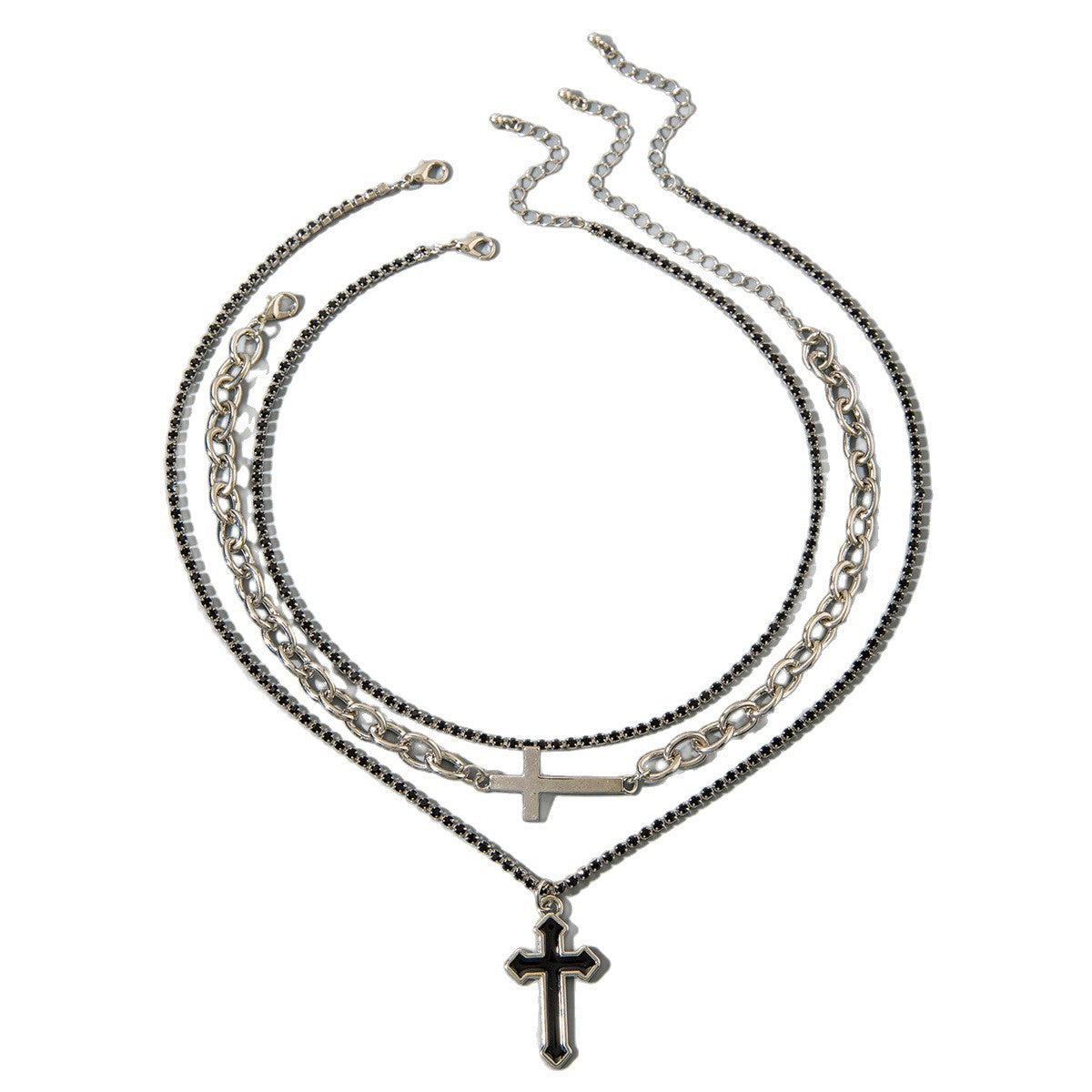 European and American Retro Hollow Cross Necklace Set, Stylish and Unique Hip-Hop Minimalist Style Necklace for Men and Women