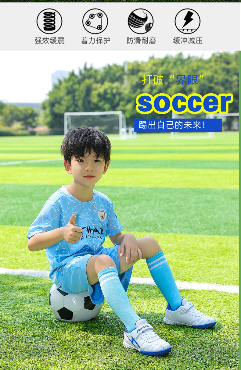 New football shoes for men and women with Velcro for children TF Broken Nail Style Youth Student Grassland Flat Training Shoes