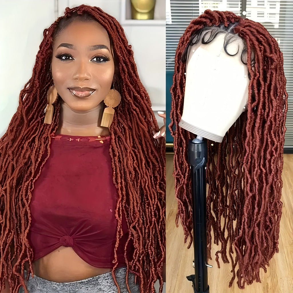 Foreign Trade Cross-Border European American African Wig Synthetic Full Lace Earthworm Curved Head Wig Faux Locs Full Lace