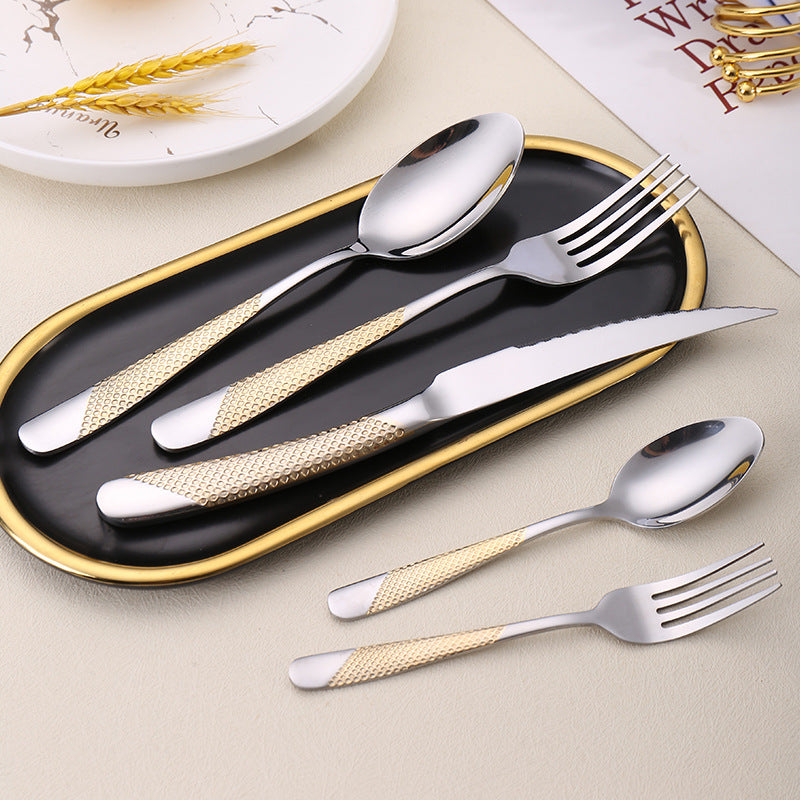 410Stainless Steel Star Diamond Western Steak Knife Fork Spoon Middle Eastern Titanium Coated Hotel Cutlery Knife Fork Spoon Partial Gold