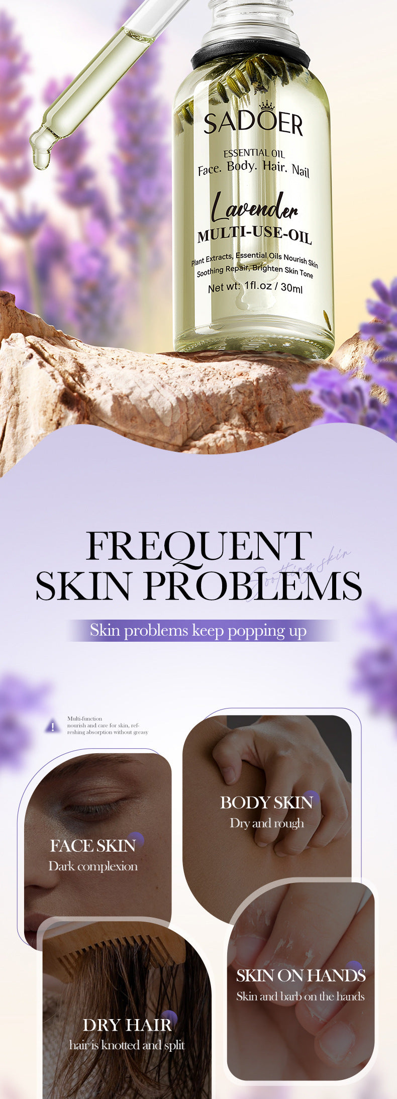 Cross-border Lavender Dried Flower Massage Oil30ml Moisturizing and rejuvenating skin body oil wholesale from foreign trade manufacturer