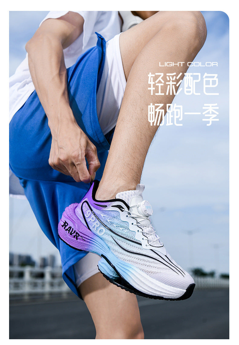 2025Autumn Winter New Breathable Double Mesh Knob Buckle Sports Shoes Couple High Elastic Popcorn Soft Bottom Carbon Plate Running Shoes