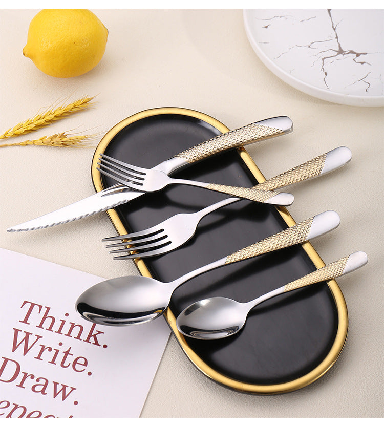 410Stainless Steel Star Diamond Western Steak Knife Fork Spoon Middle Eastern Titanium Coated Hotel Cutlery Knife Fork Spoon Partial Gold