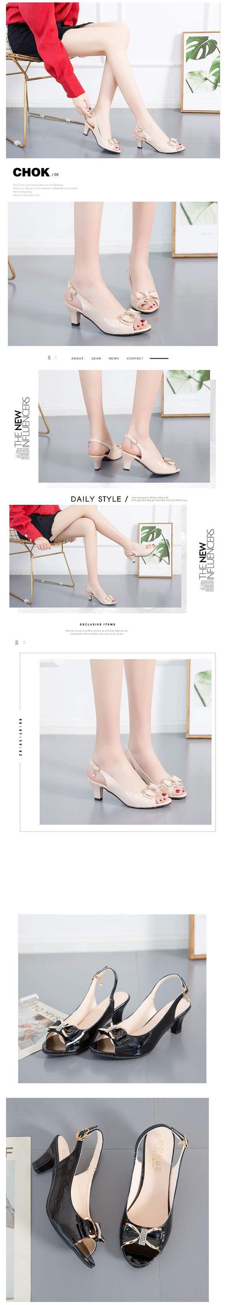 35-44 plus Size Women's Shoes42Fish Mouth Sandals Women Thick Heel Rhinestone Bow Buckle Strap Summer Women Shoes High Heels43