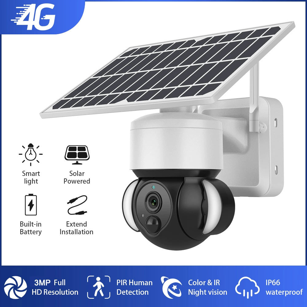 New Low-Power Solar Energy3MP HD Camera Phone Remote Monitoring Sound Light Warning
