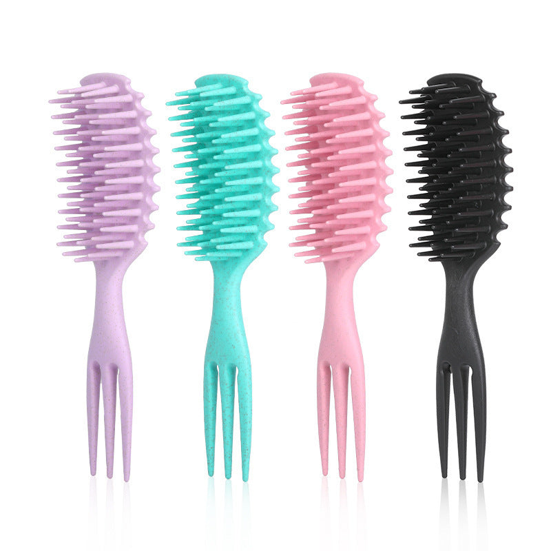 Curling Hair Special Three-Prong Comb Anti-Clumping Wide-Tooth Comb Smooth Hair Dry and Wet Dual-Use Comb Scalp Massage Hard-Tooth Hair Styling Comb