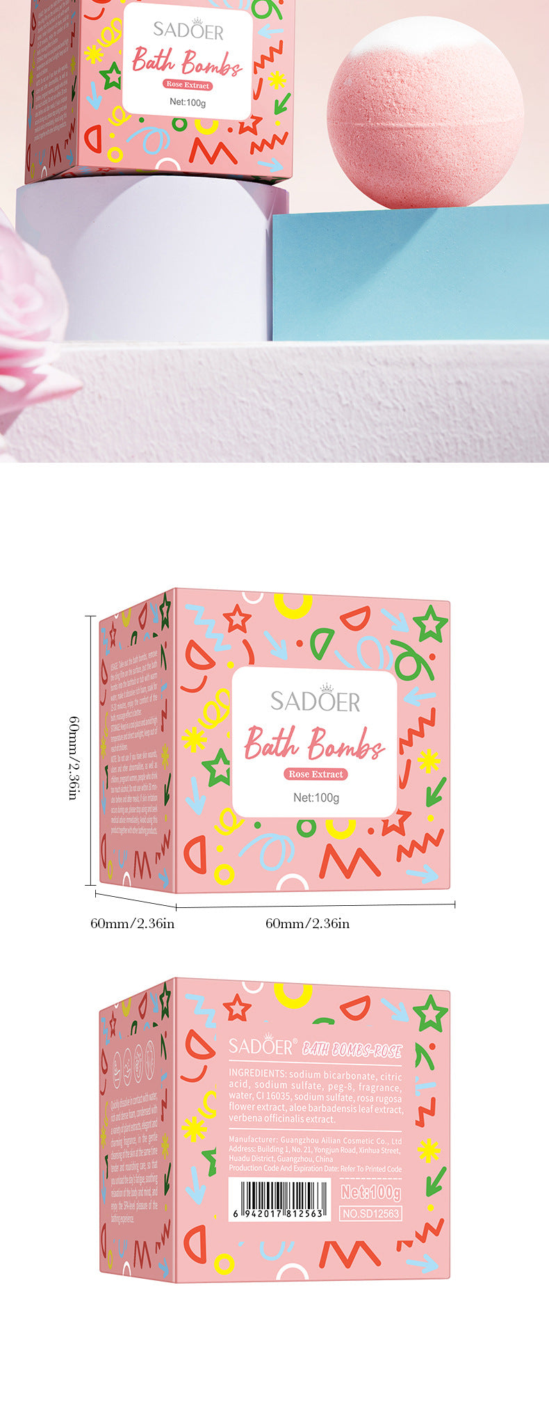 Rose Bath Salt Balls SADOER Deep Cleansing Body Universal Bath Ball Cross-Border Foreign Trade Wholesale