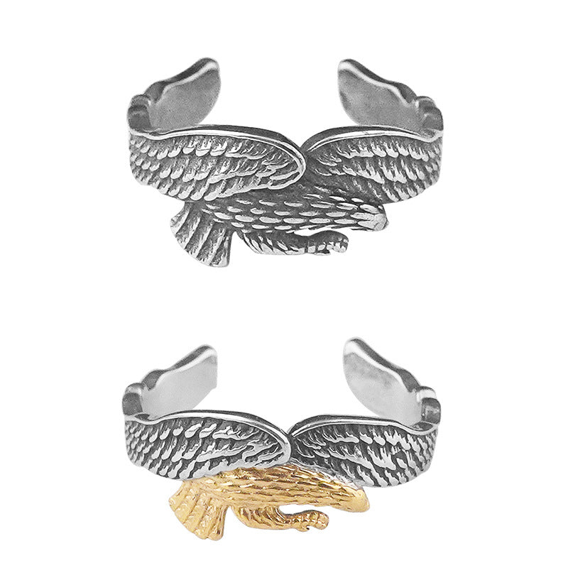 European and American Retro Electroplated gold Stainless Steel Eagle Ring Fashionable Personality Titanium Steel Open Ring
