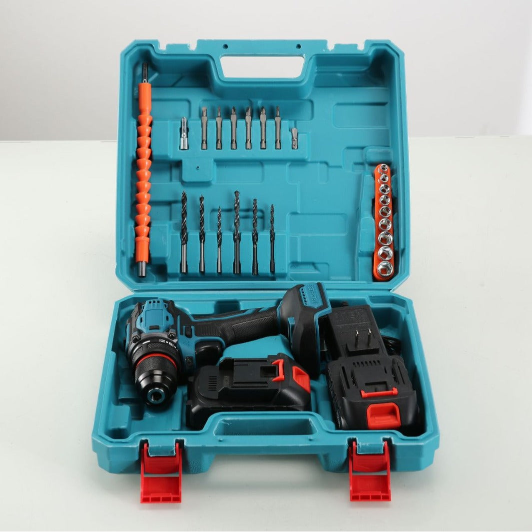 Factory Wholesale New Model21V Two-Speed Lithium Electric Drill Rechargeable High-Power Hand Drill with Accessories Plastic Box Impact Drill