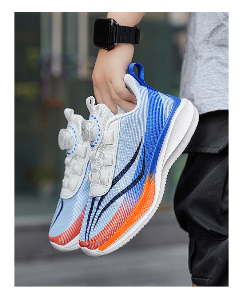 New Children's Shoes Breathable Rotating Button Sneakers Red Rabbit Casual Big Kids Shock Absorption Non-Slip Running Shoes