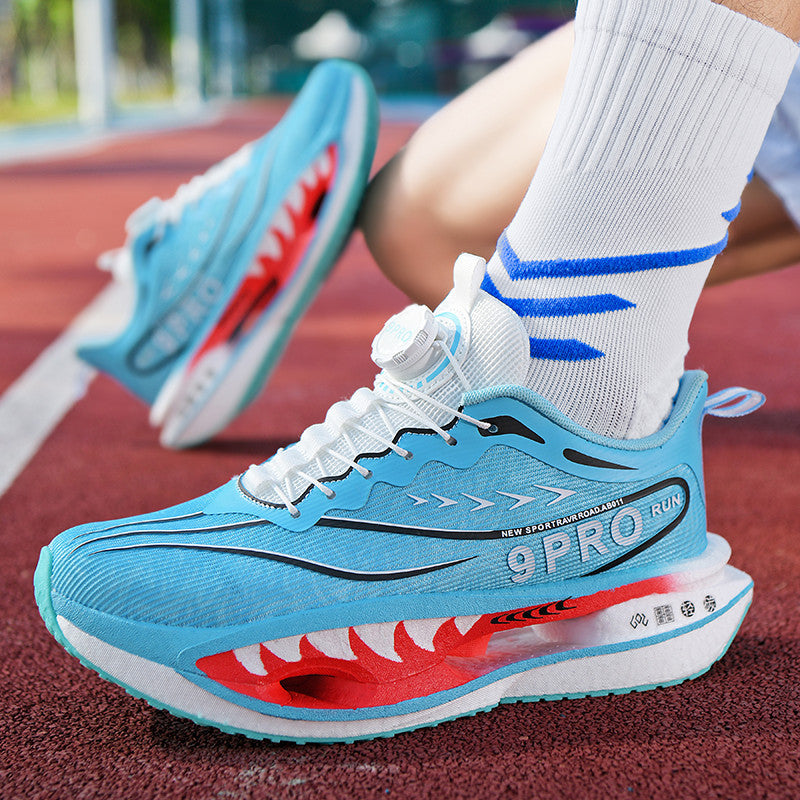 Autumn Winter New Double Mesh Thickened Knob Buckle Parent-Child Sports Shoes Real Explosive Carbon Plate Soft Sole Couple Running Shoes