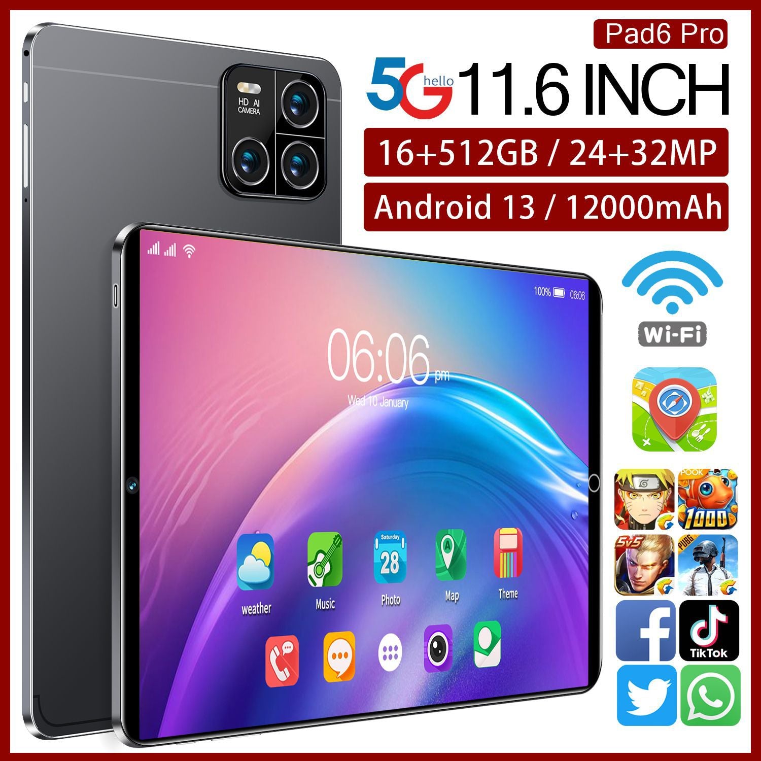 In stock hot sale Pad6Pro Android Tablet16+512G Large Screen Eye Protection Computer Manufacturer Wholesale