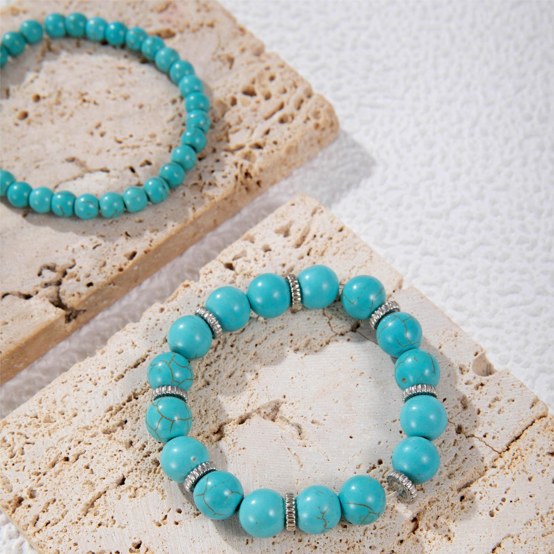 Bohemian Style Turquoise Multi-Layer Stacking Bracelet Set Light Luxury Diamond-encrusted Chain Beaded Bracelet