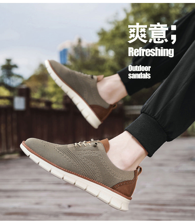 Flyknit Casual Shoes Men's Brogue Carved Loafers Men's Trendy Shoes Breathable Comfortable