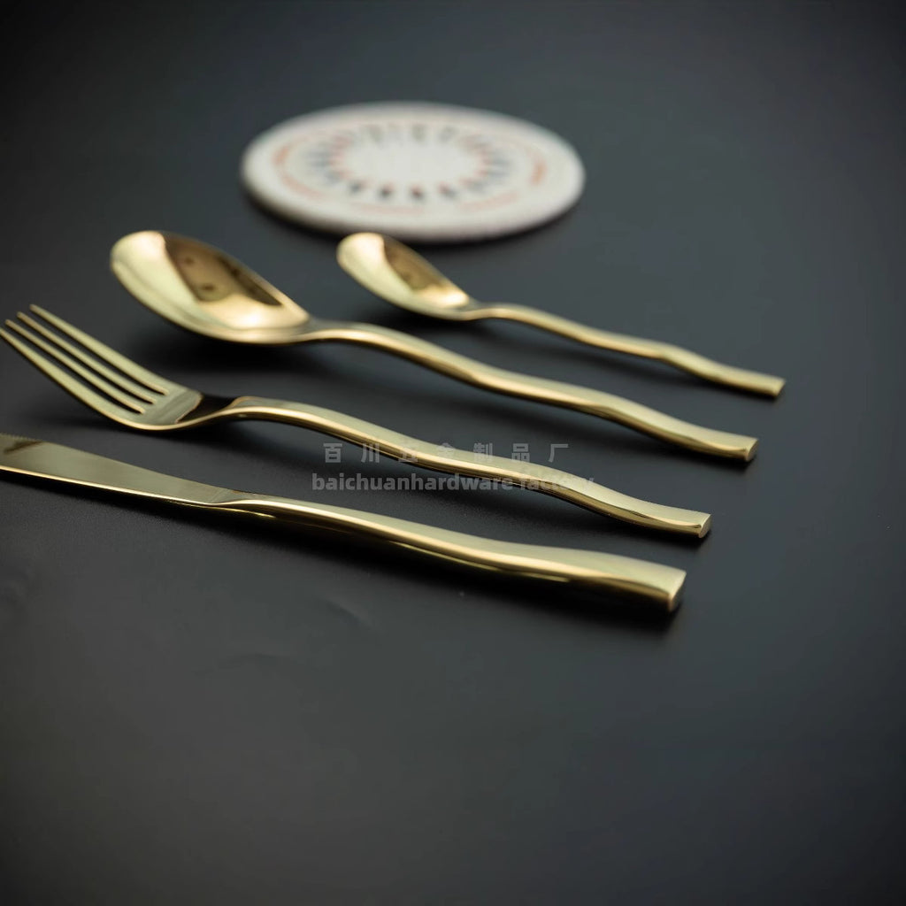 Nordic Style ins304Stainless Steel Steak Knife Fork Spoon Wave Pattern Creative Simple Western Dining Utensils Hotel Supplies Wholesale