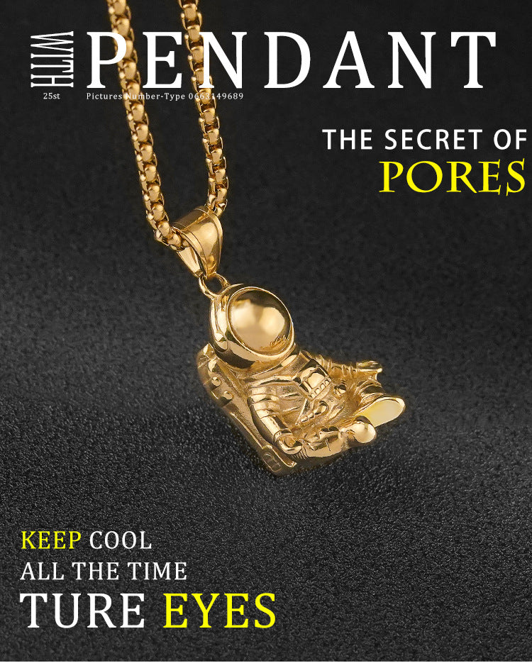 Cast Stainless Steel Astronaut Pendant Vacuum Plating gold Astronaut Personality Titanium Steel Necklace