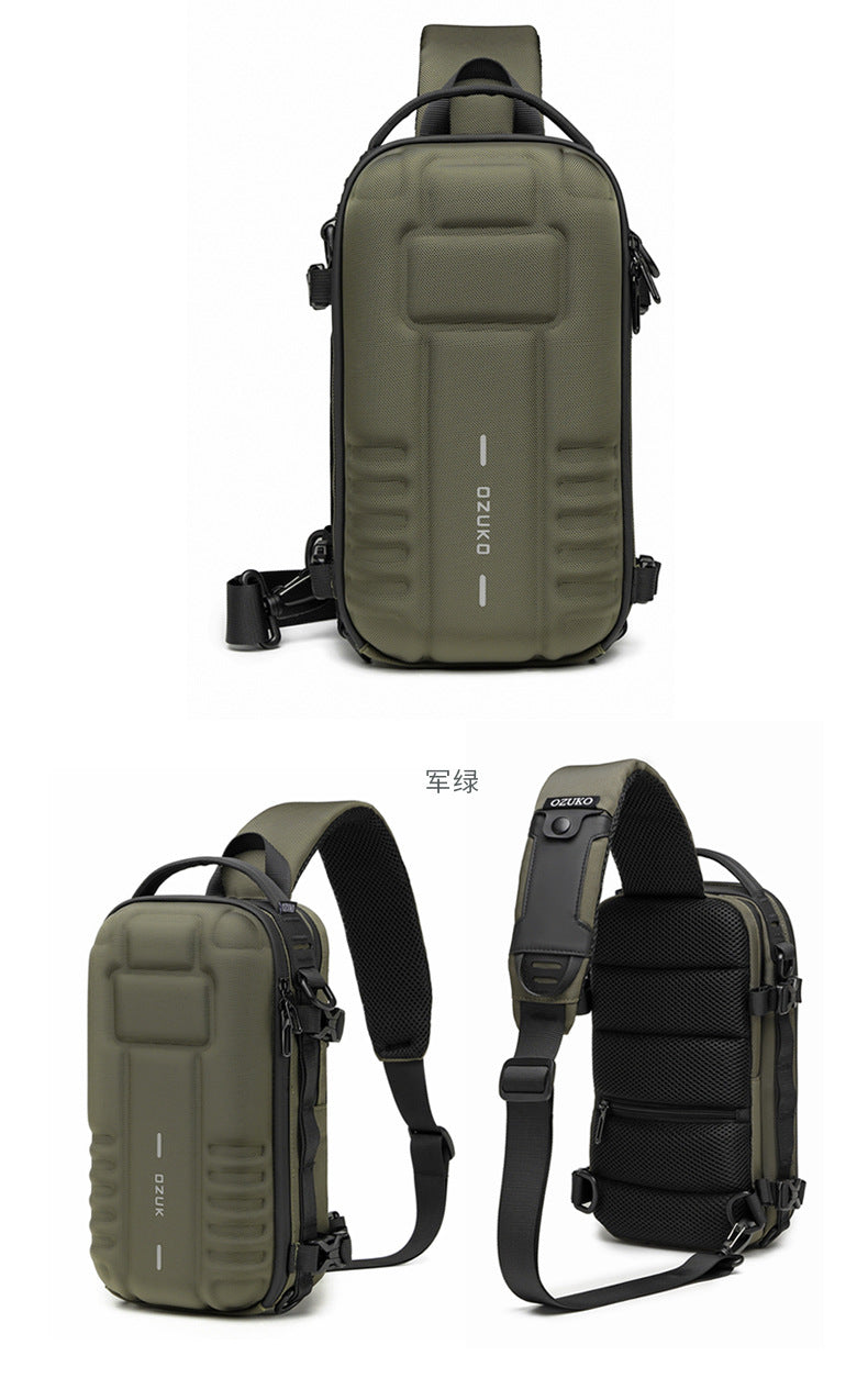 OZUKO EVA Hard Shell Chest Bag Men's Crossbody Bag Tactical Functional Waterproof Large Capacity Outdoor Cycling Bag