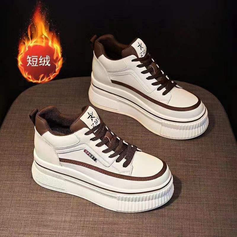 Campus Style Height Increasing Shoes for Women, Spring and Autumn New Slimming Wedge White Slip-On Casual Shoes