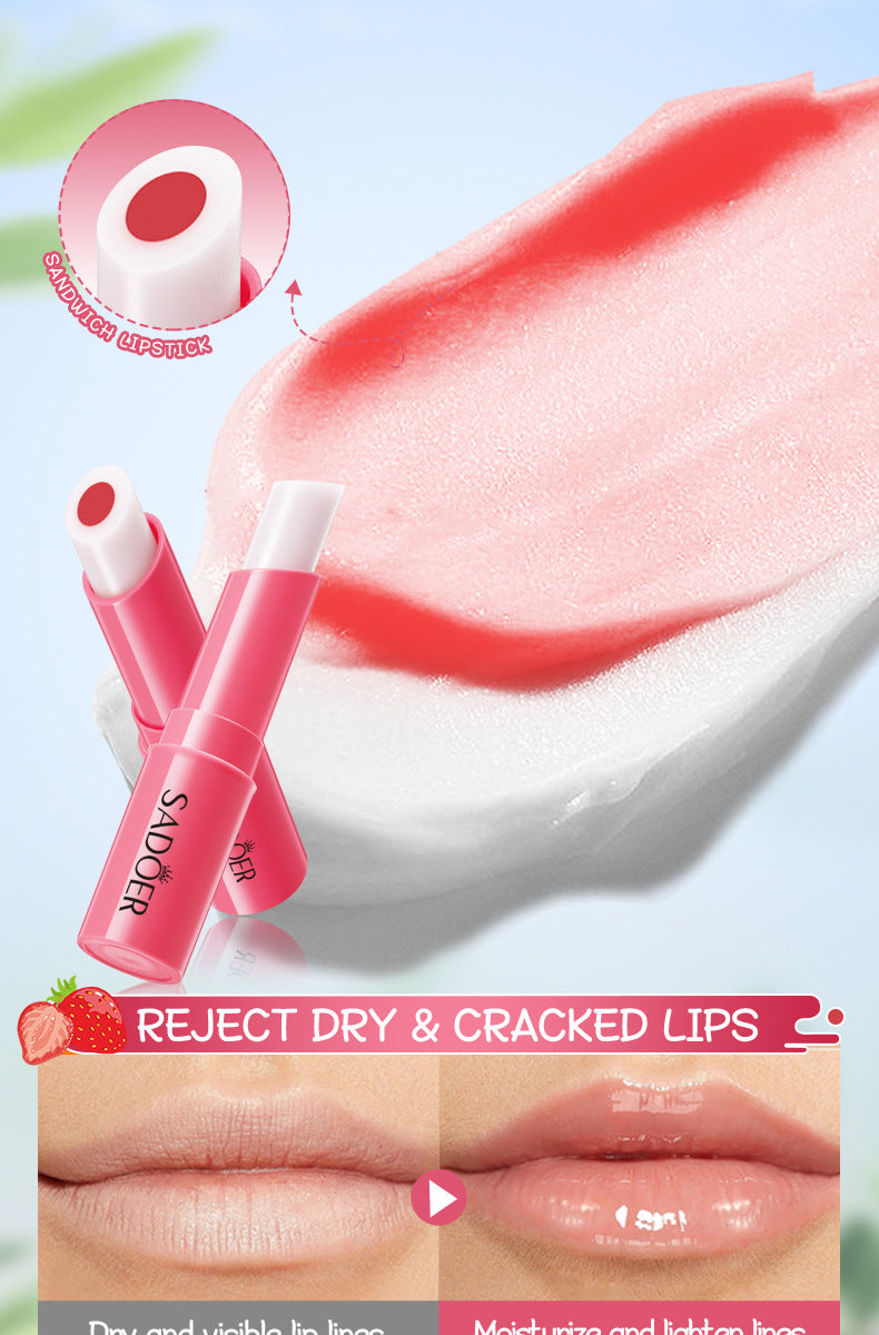 Full English Fruit Filled Temperature Changing Lip Balm SADOER Hydrating Moisturizing Temperature Changing Lip Balm for Foreign Trade