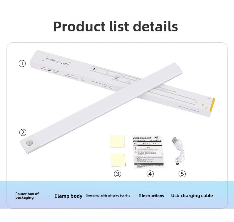 Ultra-thin Smart Human Body Sensor led Lamp Magnetic Self-Adhesive Long Strip Wardrobe Light with Rechargeable Wine Cabinet Cabinet Light Strip