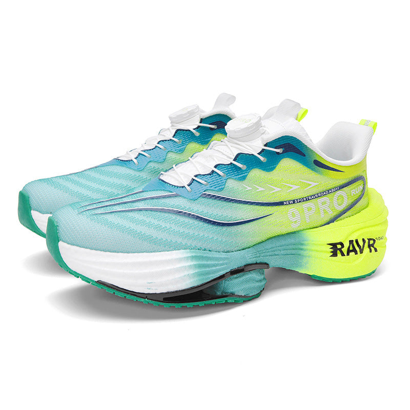 2025Autumn Winter New Breathable Double Mesh Knob Buckle Sports Shoes Couple High Elastic Popcorn Soft Bottom Carbon Plate Running Shoes