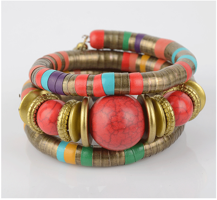 Factory Direct Sale Three-Circle Bracelet European and American Style Exaggerated Personality Spacer Vintage Beaded Bohemian Multi-Layer Bracelet