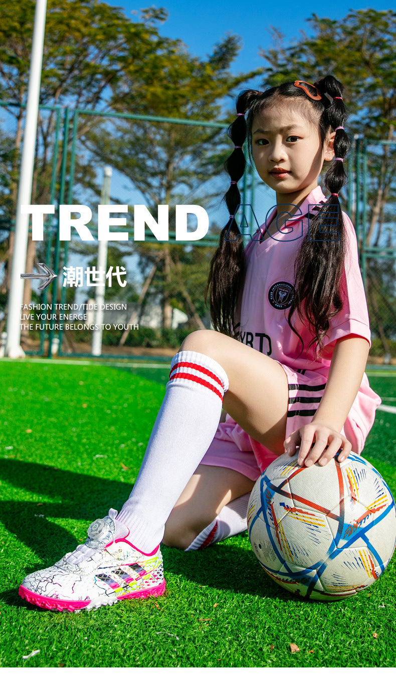 New style soccer shoes for men, women, and children with rotating buckle TF Broken Nail Style Youth Student Grassland Competition Training Shoes