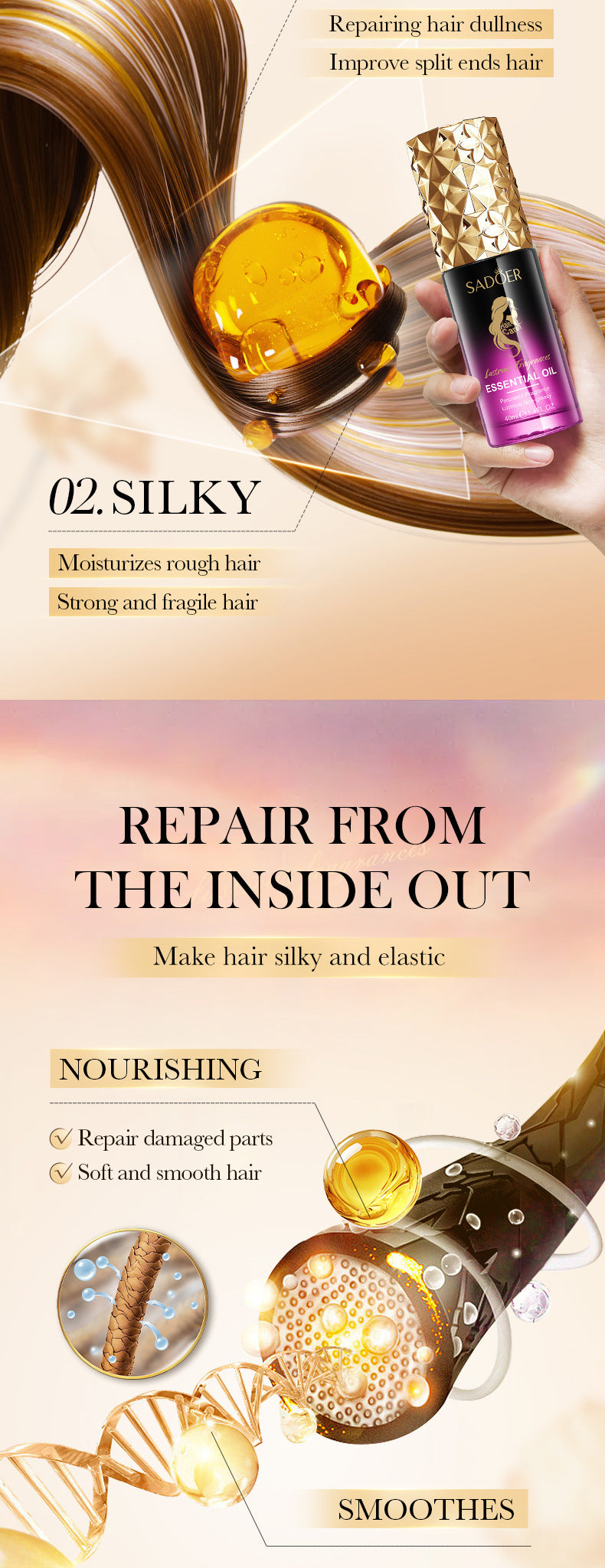 Full English Fragrance Hair Care Essential Oil40ml SADOER Repair Smooth Nourishing Hair Conditioner  Wholesale