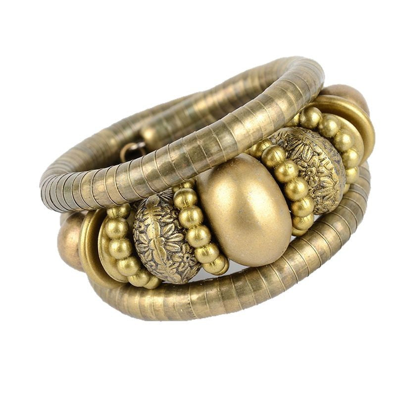 Factory Direct Sale Three-Circle Bracelet European and American Style Exaggerated Personality Spacer Vintage Beaded Bohemian Multi-Layer Bracelet