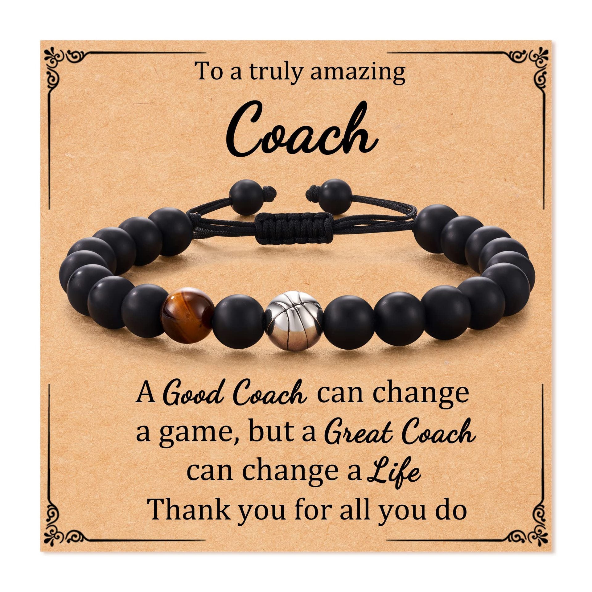 Football Beaded Bracelet to my son Gift Black Matte Coach Bracelet Tiger Eye Stone Baseball Woven Bracelet