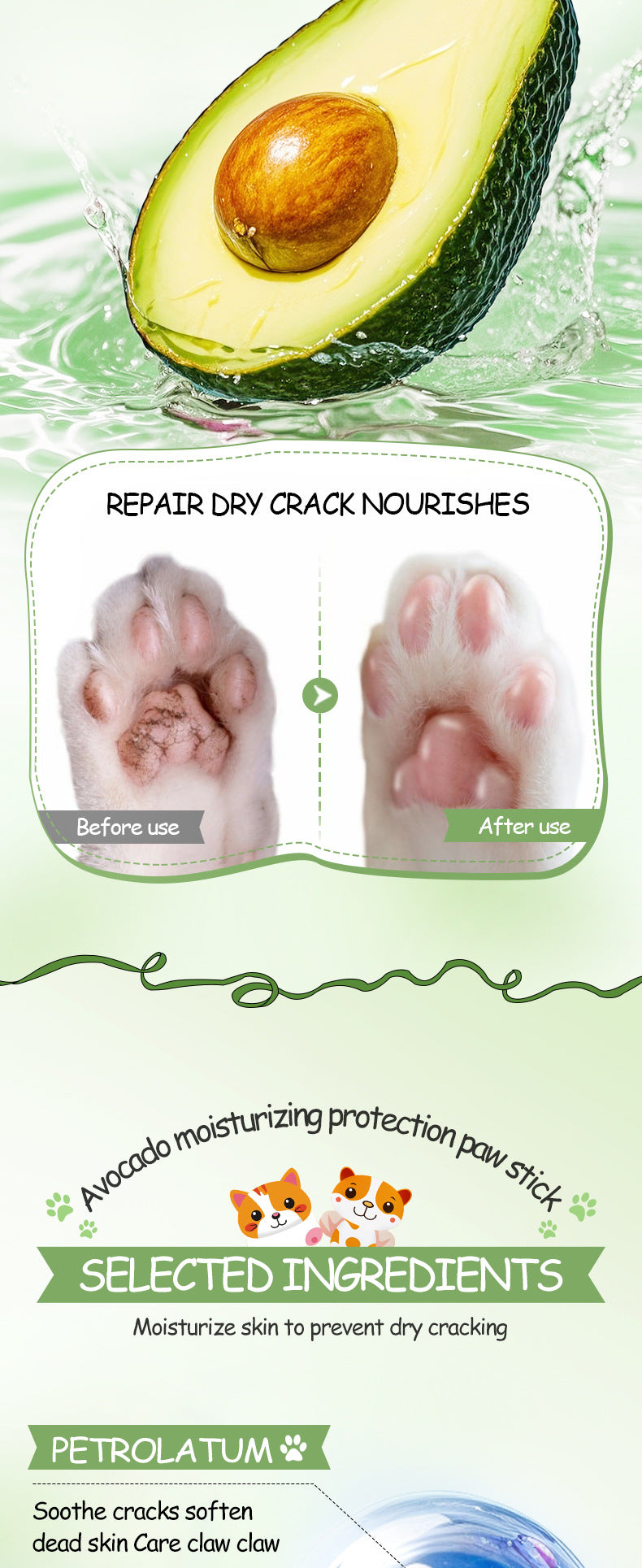 Cross-border Pet Paw Care Stick4.5g Avocado Moisturizing and Nourishing Kitten and Puppy Paws Export Manufacturer Wholesale