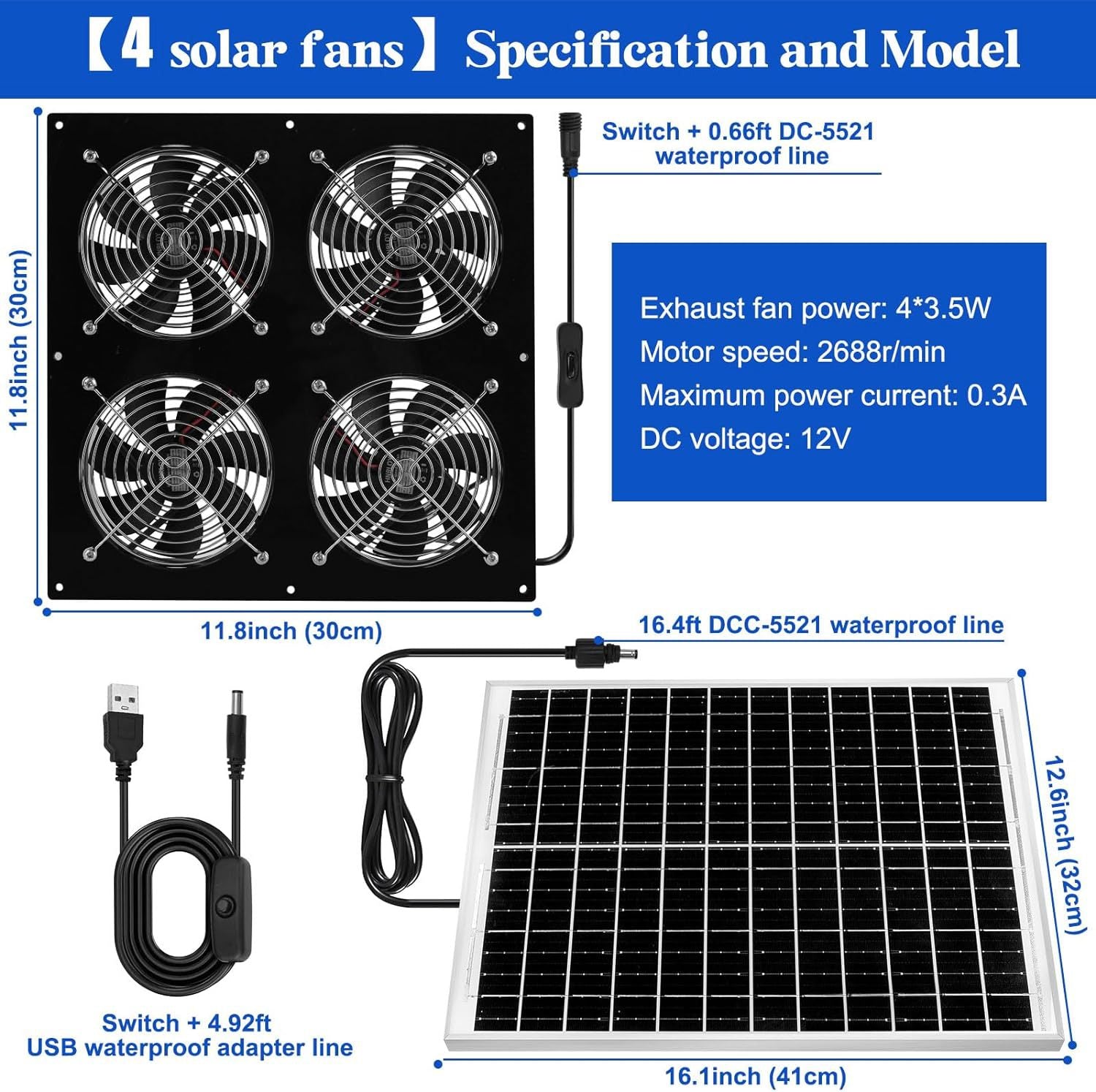 25W Solar Fan Kit4Exhaust fan suitable for chicken coops,Greenhouse,Shed,Pet room,Home Use
