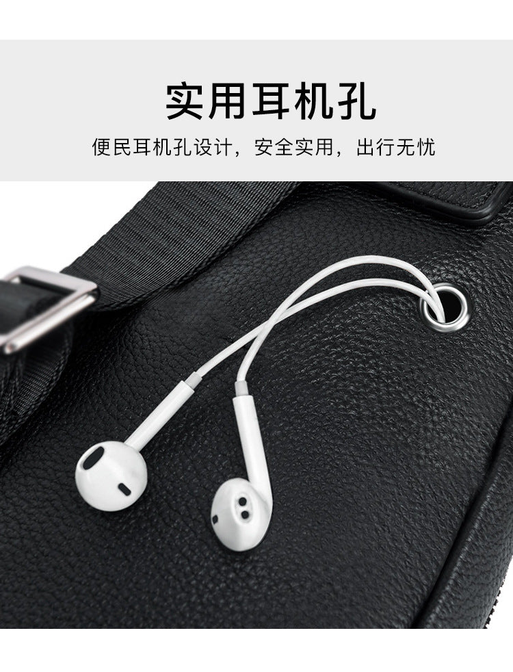 High-End Men's Top Layer Cowhide Multi-Zipper Bag Sports Casual Small Backpack Anti-Theft Genuine Leather Fingerprint Lock Chest Bag