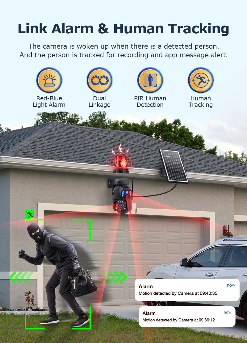 4G Wireless Trinocular Multi-view Remote Control1510x Zoom Solar-Powered Camera600Ultra HD Night Vision