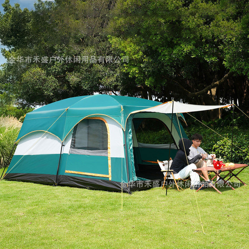 Thickened outdoor tent with two rooms and one living area, sunproof and waterproof3-12Camping Tent