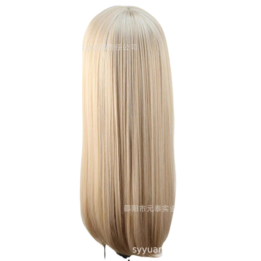 High-Temperature Fiber Wig for Women, Realistic Long Hair, Middle Part, Long Straight, Natural and Lifelike, Two-Tone Full Head Wig wigs