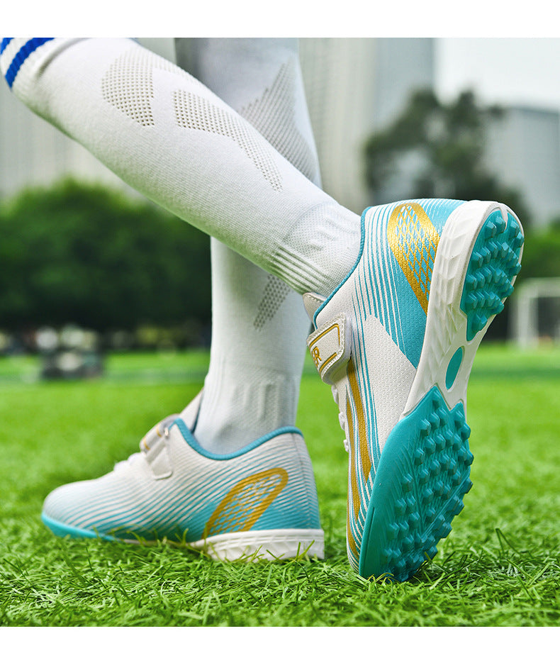 New football shoes for men and women with Velcro for children TF Broken Nail Style Youth Student Grassland Flat Training Shoes