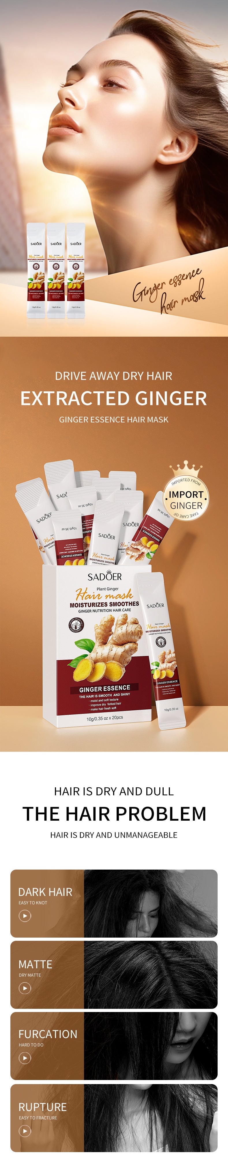 Cross-border Ginger Hair Mask10g Improve Frizz Smooth Portable Single Pack Export Manufacturer Wholesale