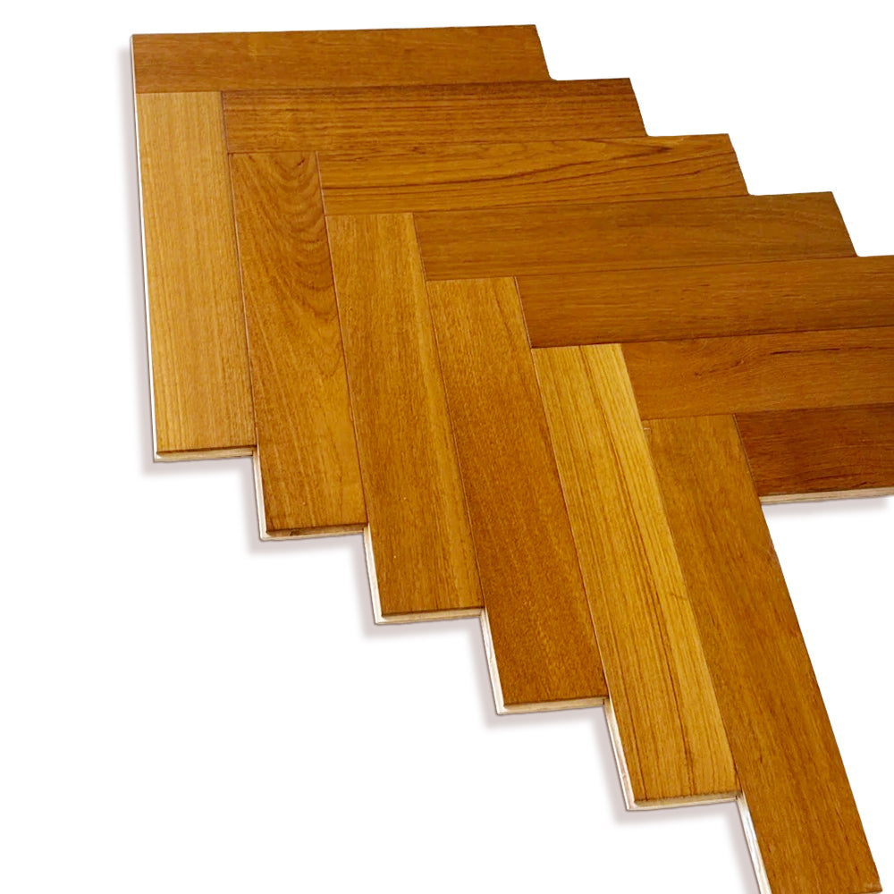 15mm Solid Wood Multilayer Teak Chevron Parquet Flooring | Smooth UV Finish | Customizable Pattern Colors | Park Outdoor Use