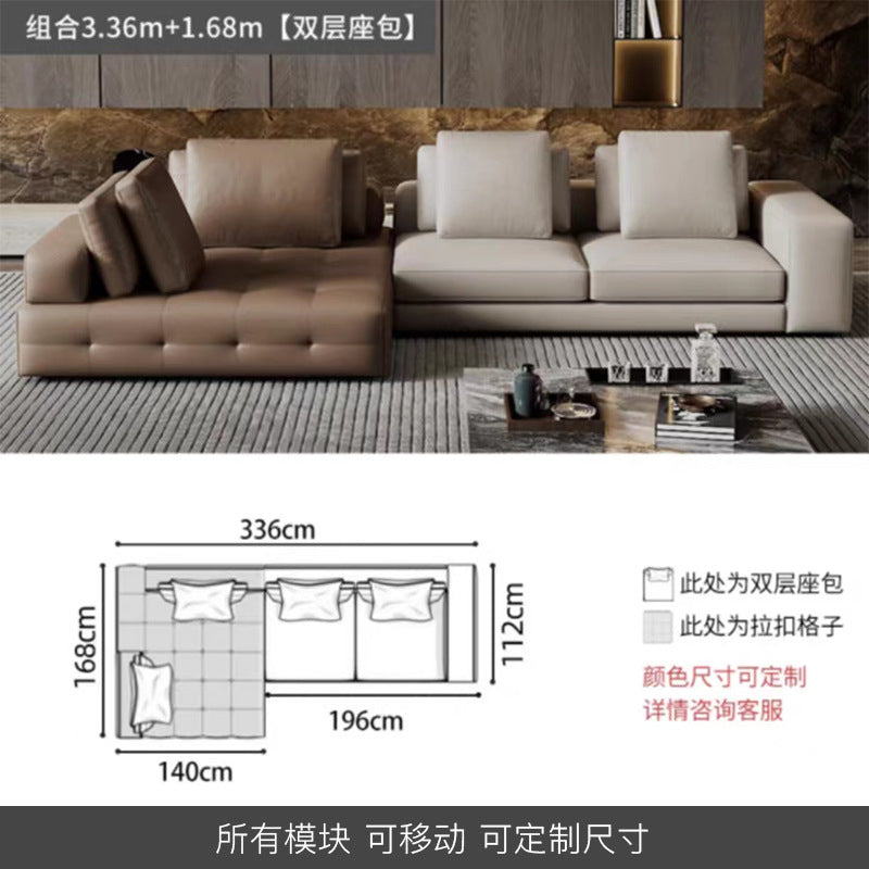 Lawrence Genuine Leather Sofa Italian Minimalist Style for Small and Large Apartments, Villas, and Clients, Corner Sofa, Modern Straight Row Leather Sofa Shipping and tax not included