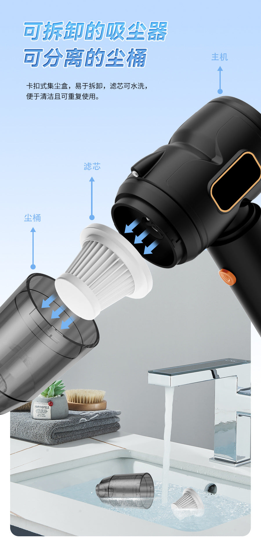 Mini Car Vacuum Cleaner Handheld Wireless Desktop Household Portable Small Large Suction Portable Dual-use Dust Collector