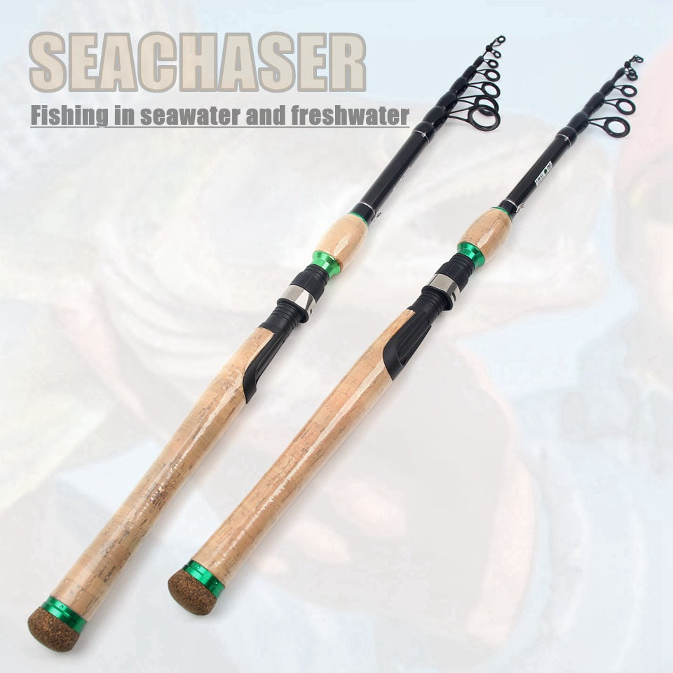 Carbon Fiber Telescopic Lure Rod with Extended Cork Handle, Ultra-Hard European and American Style Popular Bass and Snakehead Fishing Rod