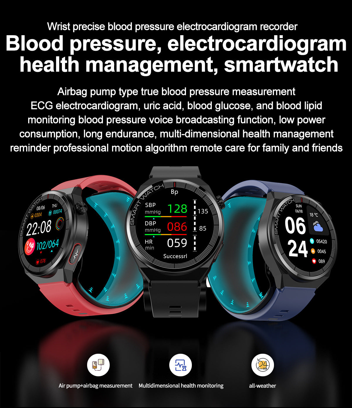 S22Air Pump Type Precision Blood Pressure Smart Watch ecg ECG Health Monitoring Blood Pressure Health Smart Watch