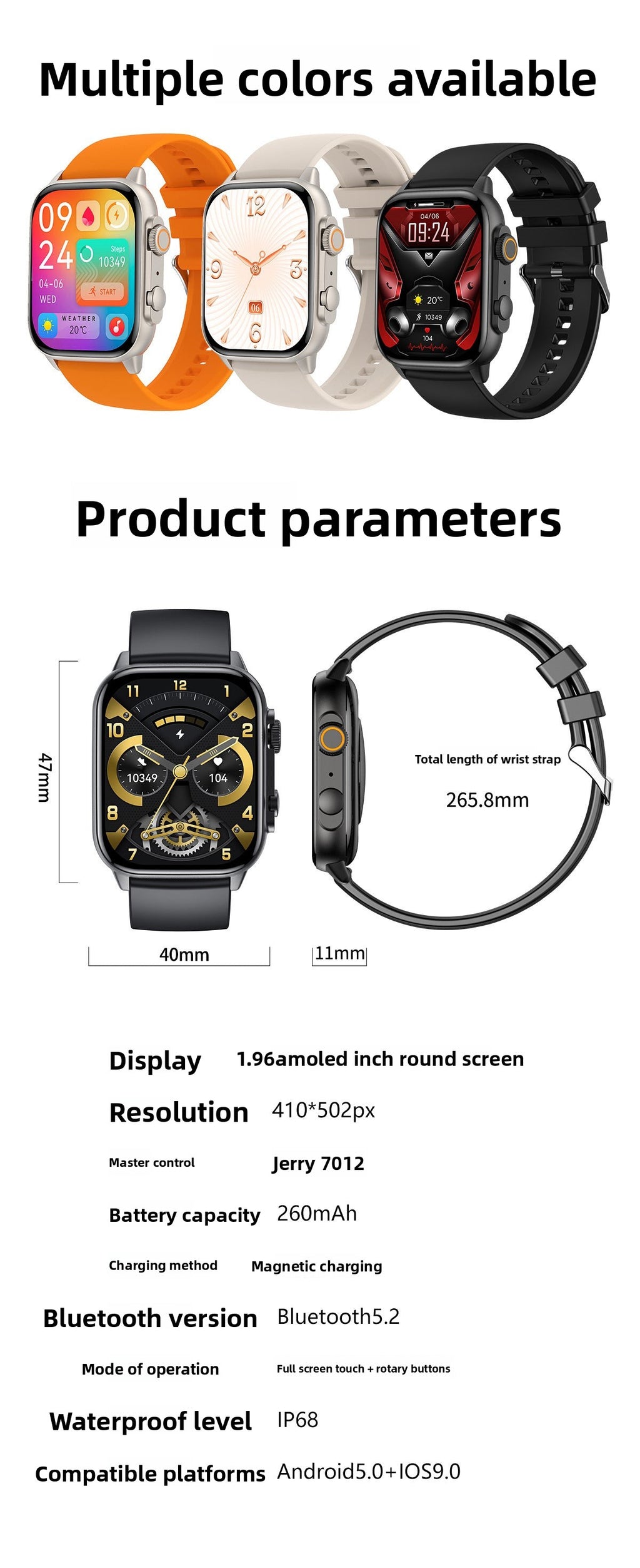 HK95Smart Watch Bluetooth Call Heart Rate Monitoring Exercise Blood Oxygen Blood Pressure AMOLED Hot selling product