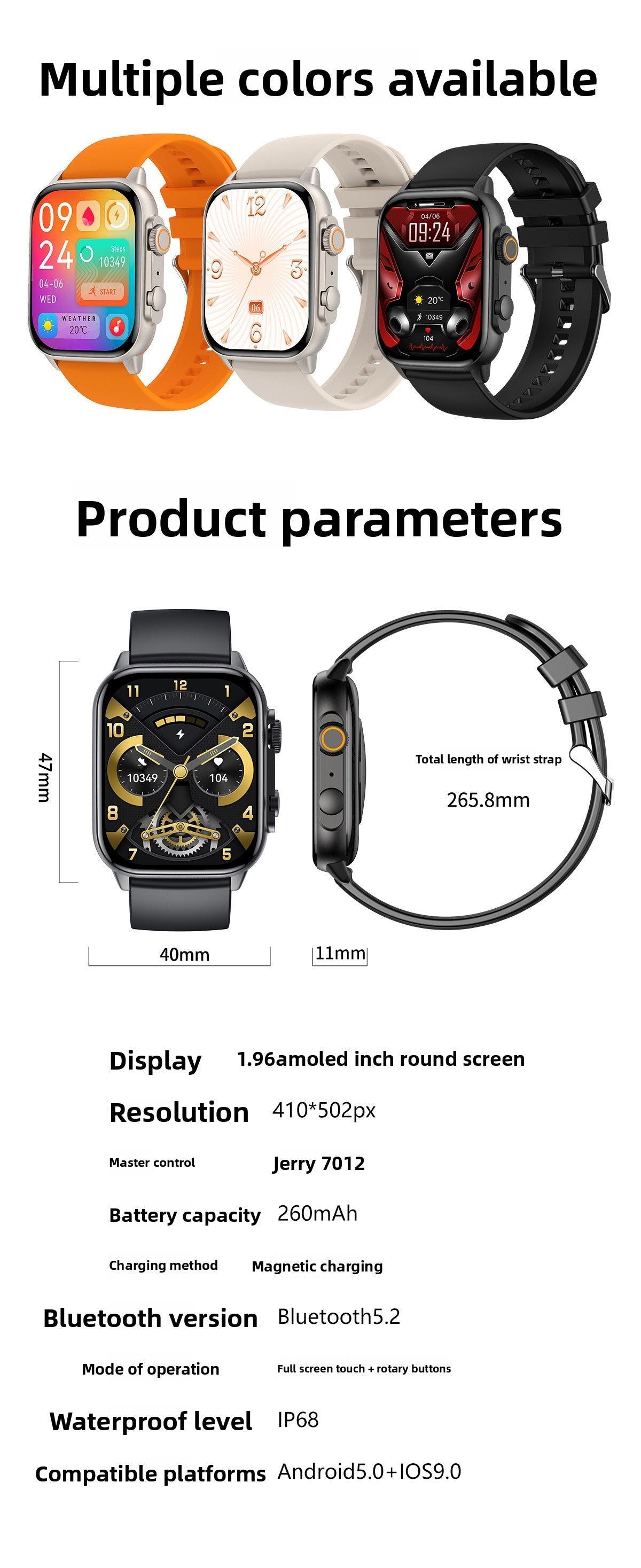 HK95Smart Watch Bluetooth Call Heart Rate Monitoring Exercise Blood Oxygen Blood Pressure AMOLED Hot selling product