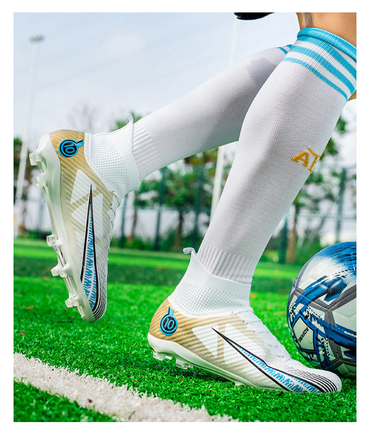 World Cup Football Shoes Men's High Top Long Spike Lawn Broken Spike Youth Student Competition Training Shoes
