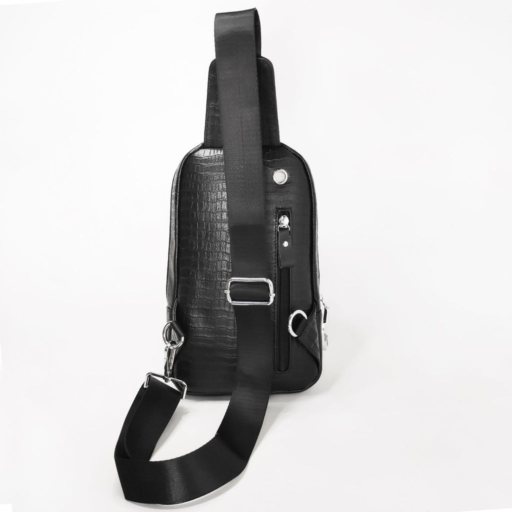 Men's Genuine Leather Chest Bag Multi-Functional Password Lock Cycling Crossbody Bag Backpack Crocodile Pattern Top Layer Cowhide Men's Bag Durable