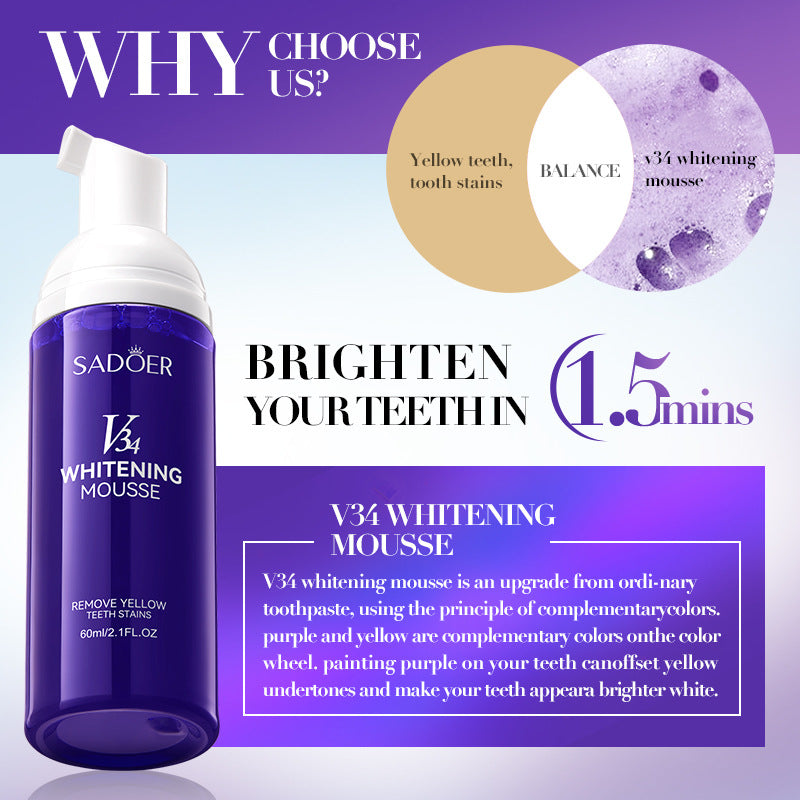 V34Whitening Foam Toothpaste SADOER Clean Teeth Clean Mousse Cross-Border Foreign Trade Wholesale