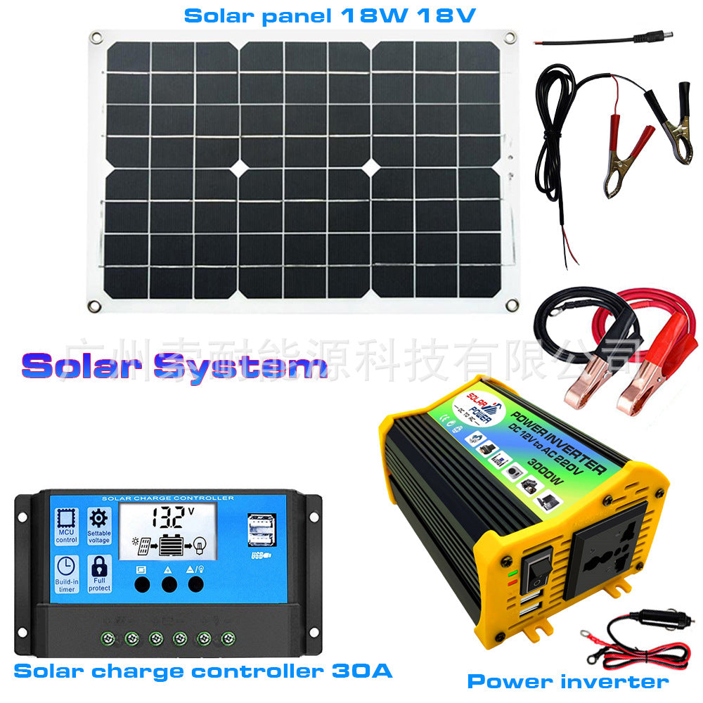 Solar Energy Kit System:Inverter 30A Controller 18W Solar Panel Solar System
