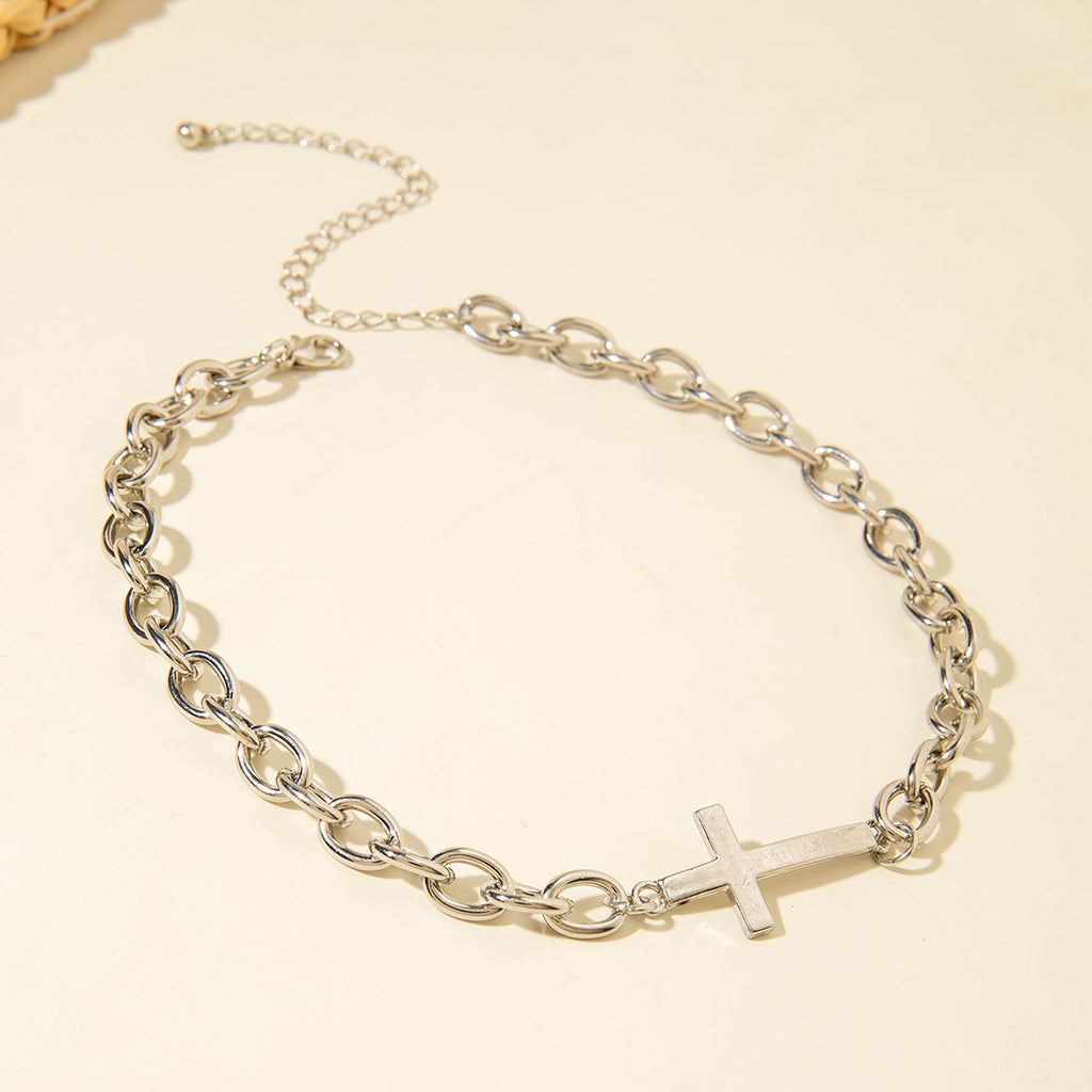 European and American Retro Hollow Cross Necklace Set, Stylish and Unique Hip-Hop Minimalist Style Necklace for Men and Women